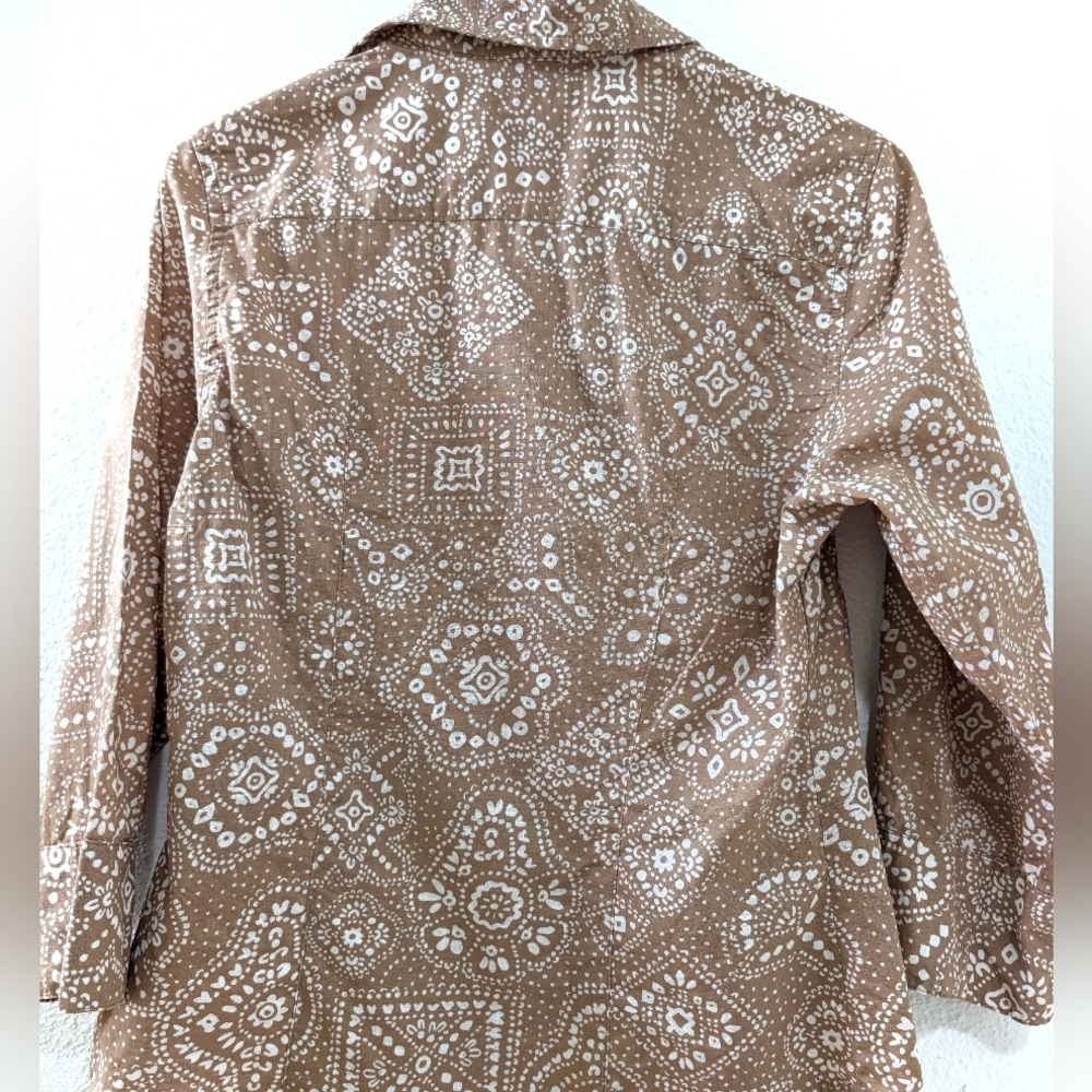 Columbia XCO Pearl Snap Blouse Small‎ Brown Floral 100% Cotton - Picture 2 of 5